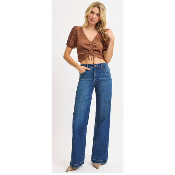 Risen Los Angeles Dark Wide Leg SIze 13/31 Jeans Tummy Control Stretchy NEW - Picture 1 of 7
